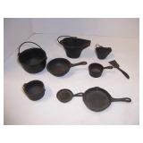cast iron toy set of pots & pans & ash buckets