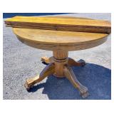 Round Oak Clawfoot Table w/ 3 Leafs