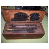 Oak 3-section wood drill bits box