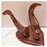 Ram horn desk set/pen holder