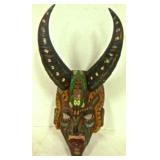 Wooden Mask w/ Animal Horns
