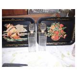 nice decorated trays & decanters