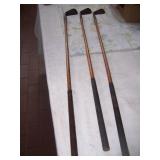 nice woodshaft golf clubs ( 1 singed W. Robertson A.H.M, 2 signed Dave McKay Special M.M.H.)