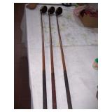 nice woodshaft golf clubs ( 1 singed W. Robertson A.H.M, 2 signed Dave McKay Special M.M.H.)