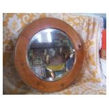 nice round beveled mirror in Oak frame
