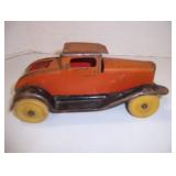 metal car with wooden wheels