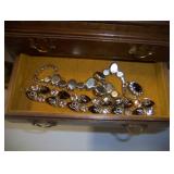 nice drop-front jewelry chest with 4-drawers & jewelry