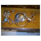 nice drop-front jewelry chest with 4-drawers & jewelry