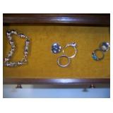 nice drop-front jewelry chest with 4-drawers & jewelry