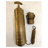 BRASS EXTINGISHER, LANTERN, SCALES 