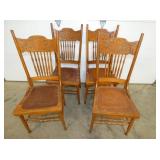 4 MATCHING OAK PRESSED BACK CHAIRS 