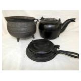 CAST IRON FOOT POT, KETTLE, GRIDDLE 