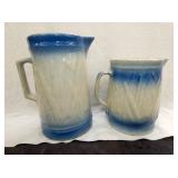 BLUE/WHITE STONEWARE PITCHERS 