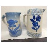 BLUE/WHITE PITCHER W/ FLOWERS 