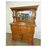 OAK SIDEBOARD W/BEV. MIRROR 