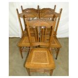 SET 5 OAK PRESSED BACK CHAIRS 