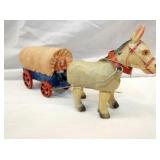 CELLULOID HORSE WINDUP W/ WAGON, DRIVER 