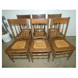 6 MATCHING OAK PRESSED BACK CANE CHAIRS 