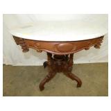 OVAL MARBLE TOP WALNUT TABLE 