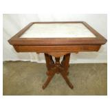 WALNUT MARBLE TOP EASTLAKE TABLE 