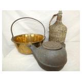 COPPER BUCKET, CAST KETTLE,JUG 