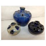 3,4,6IN COBALT POTTERY FROGS 