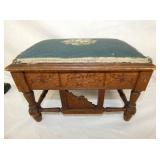 UNUSUAL OAK CARVED NEEDLE POINT STOOL 
