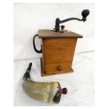 COFFEE GRINDER, POWDER HORN 
