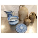 BLUE/WHITE STONEWARE, SALT GLAZE  