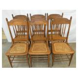 SET 6 PRESSED CARVED OAK CHAIRS 