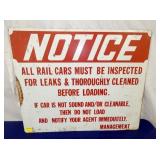 24X20 NOTICE RAIL CARS SIGN 