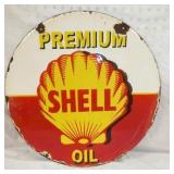 24IN DS PORC SHELL PREMIUM OIL SIGN 