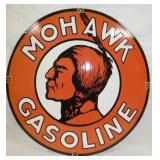 30IN. PORC. MOHAWK GASOLINE SIGN 