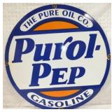 30IN. PORC. PUROL-PEP GASOLINE SIGN 