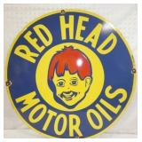 30IN. PORC. RED HEAD MOTOR OILS SIGN 