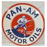 30IN. PORC. PAN-AM MOTOR OILS SIGN 