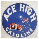 30IN. PORC. ACE HIGH GASOLINE SIGN 