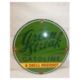 12IN. PORC. GREEN STREAK GASOLINE SIGN