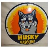 12IN PORC. HUSKY GASOLINE SIGN