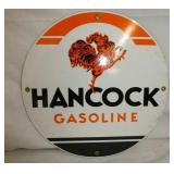 12IN PORC. HANCOCK GASOLINE SIGN