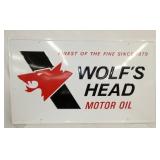 EMB. WOLFS HEAD MOTOR OIL SIGN