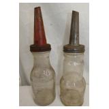 EARLY GLASS EMB. OIL BOTTLES W/ CAPS