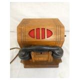 UNUSUAL PHONE W/ WOODEN RINGER BOX