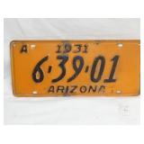 1931 ARIZONA TAG