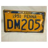 1951 PENNA LIC. TAG