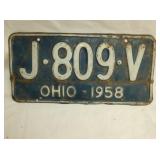 1958 OHIO LIC. TAG
