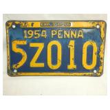 1954 PENNA LIC. TAG