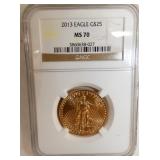 2013 GOLD $25 EAGLE MS70
