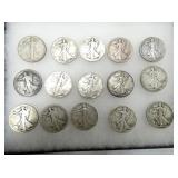 (15) SILVER WALKING LIBERTY HALVES