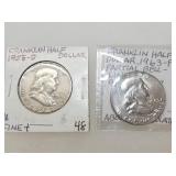 1958D, 1964P SILVER FRANKLIN HALVES